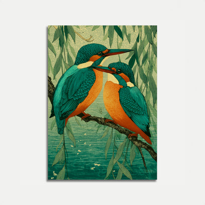 Affiche Martins-pêcheurs au bord de l'eau