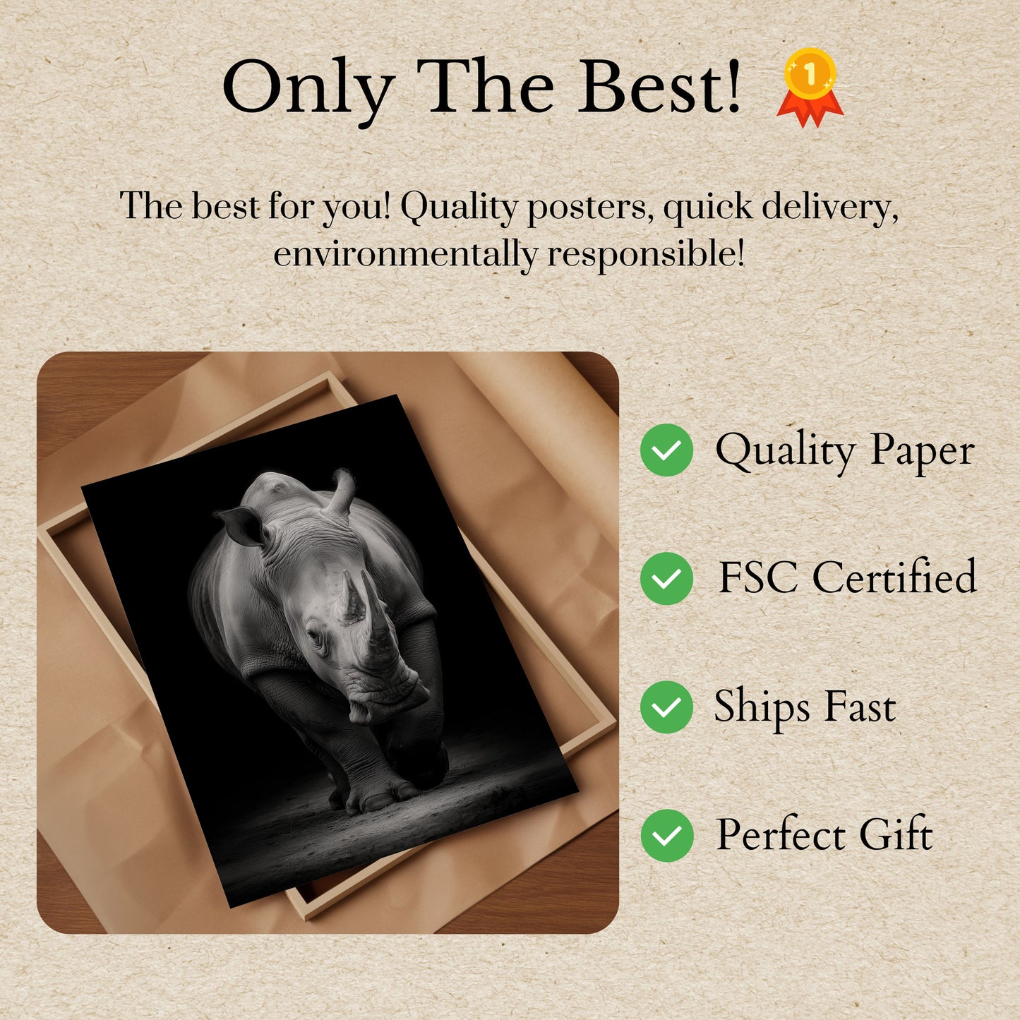 Majestic Rhino Black & White Poster