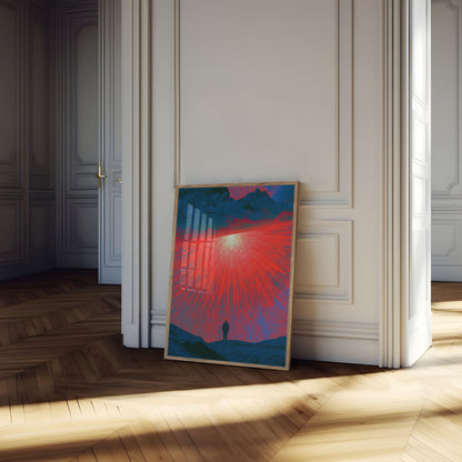 Poster: Figura Solitaria Sotto Cielo Rosso