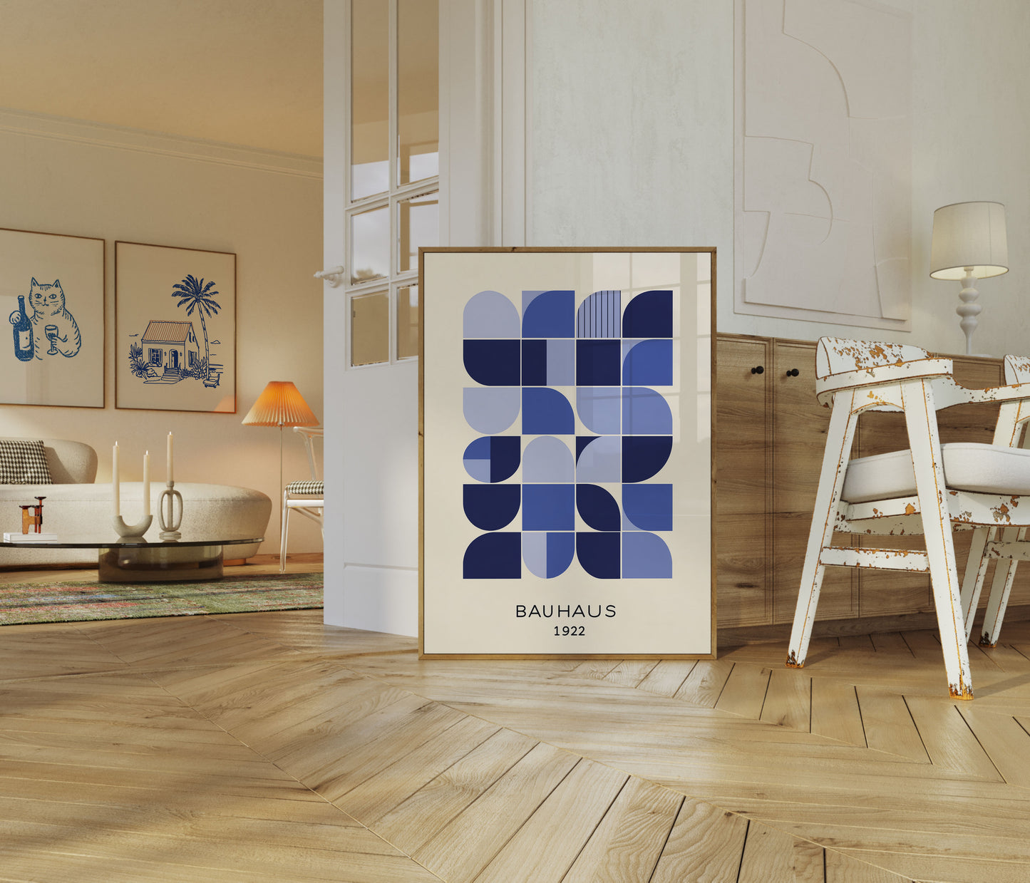 Geometric Bauhaus Blue Poster