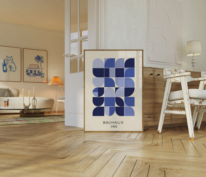Geometric Bauhaus Blue Poster