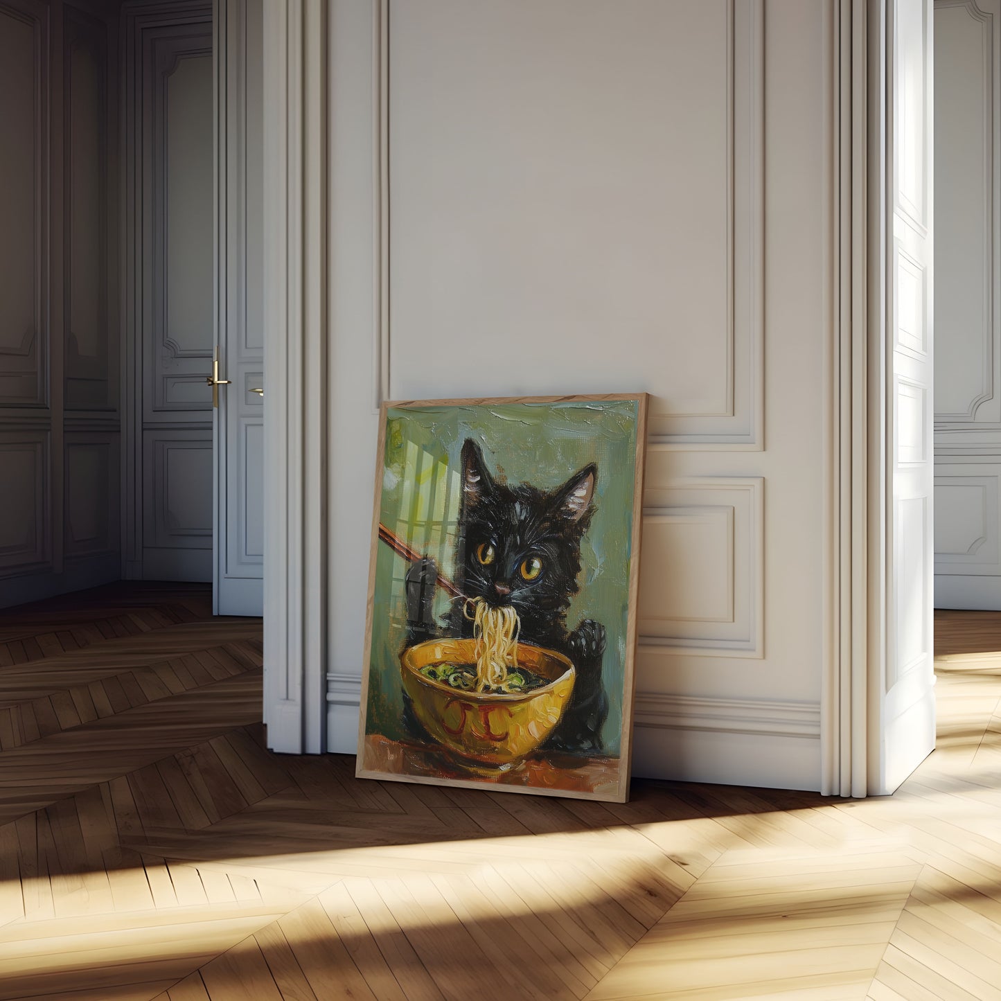 Noodle-Slurping Black Cat Poster