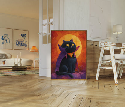 Vampire Cat Under Moon Poster