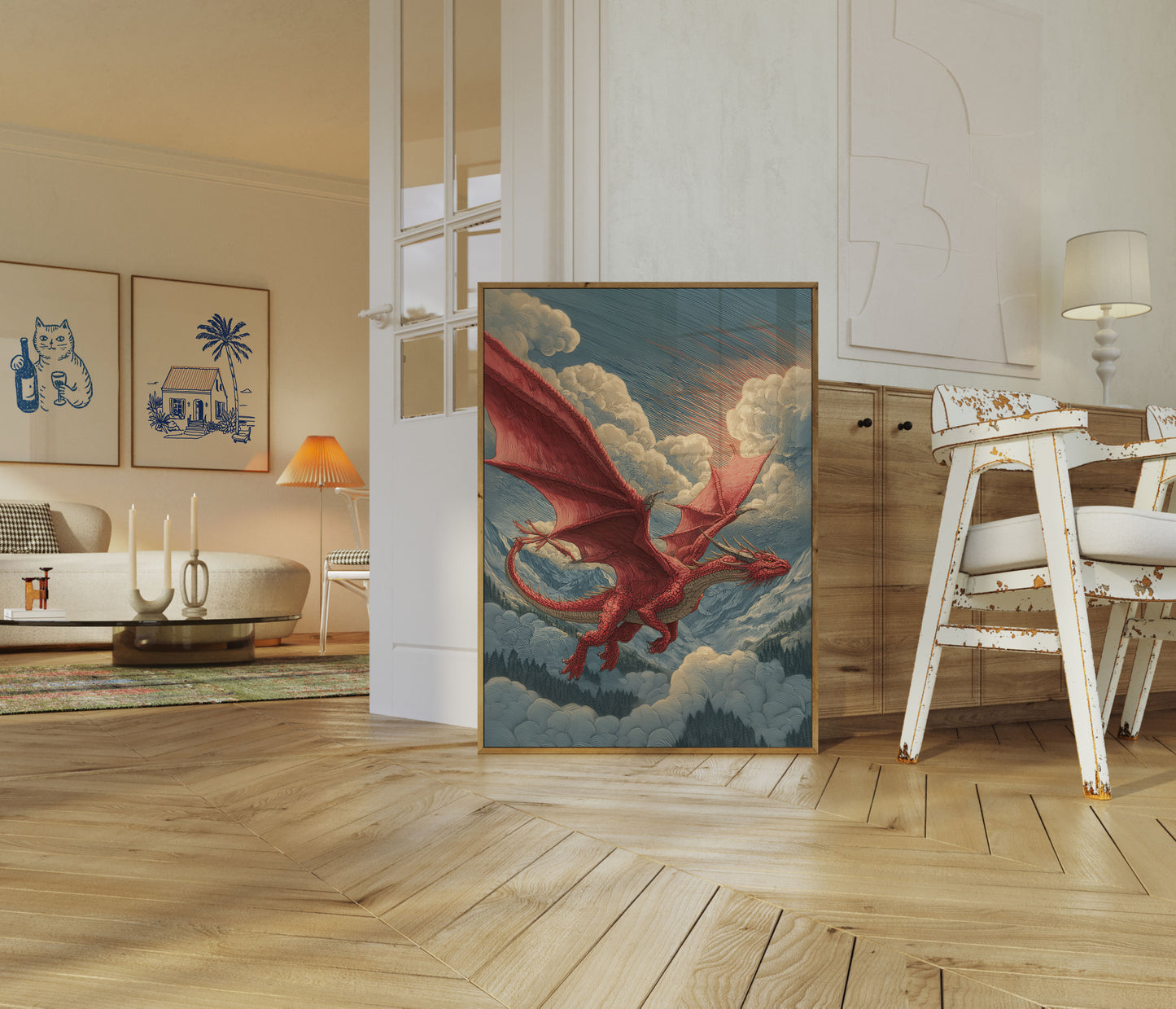 Póster del guerrero del cielo del dragón carmesí