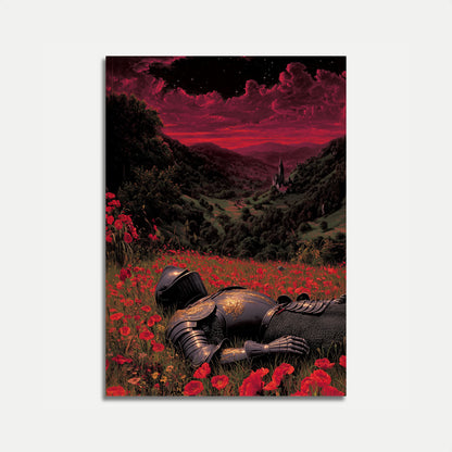 Fallen Knight in Poppy Field Poster