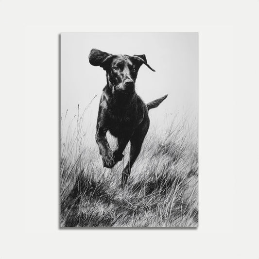 Dynamic Black Dog Running Poster