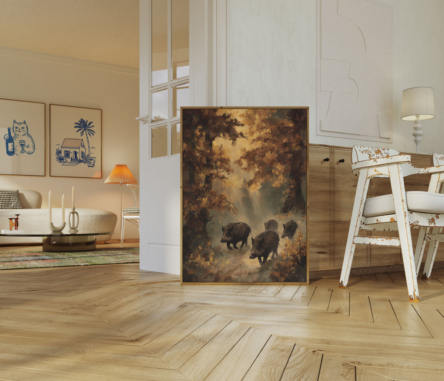 Wild Boars in Autumn Forest Poster