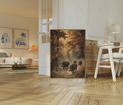 Wild Boars in Autumn Forest Poster