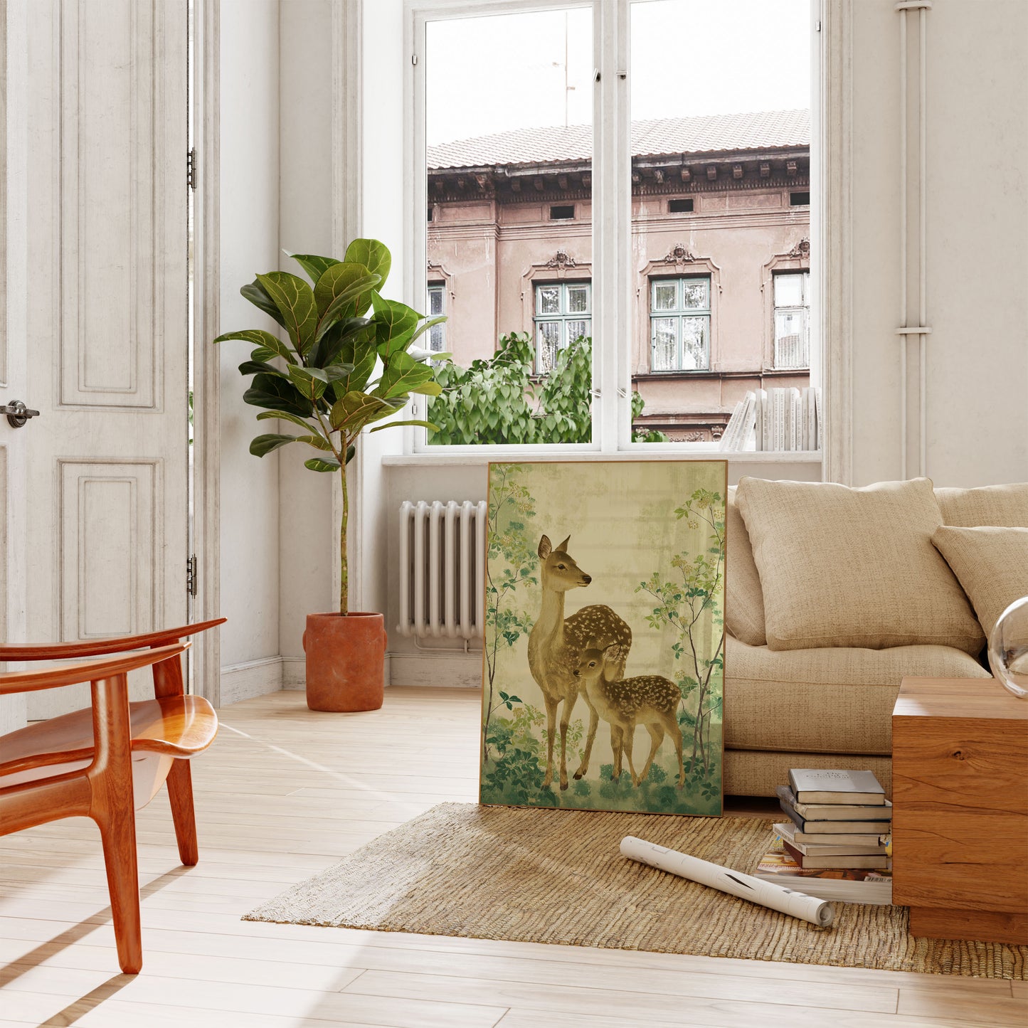 Mutterhirsch und Kitz Waldplakat