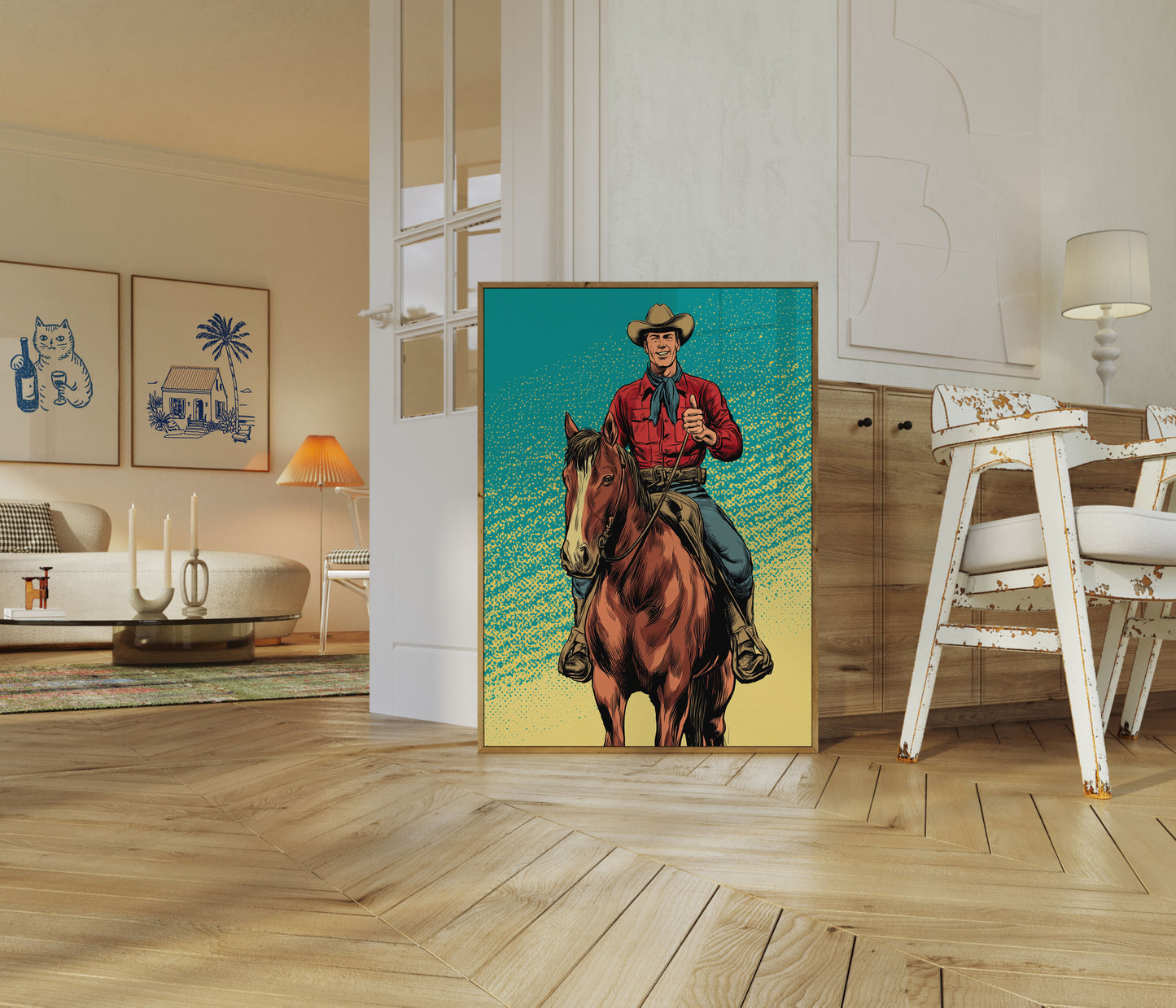 Cowboy Riding Through Sunset Poster