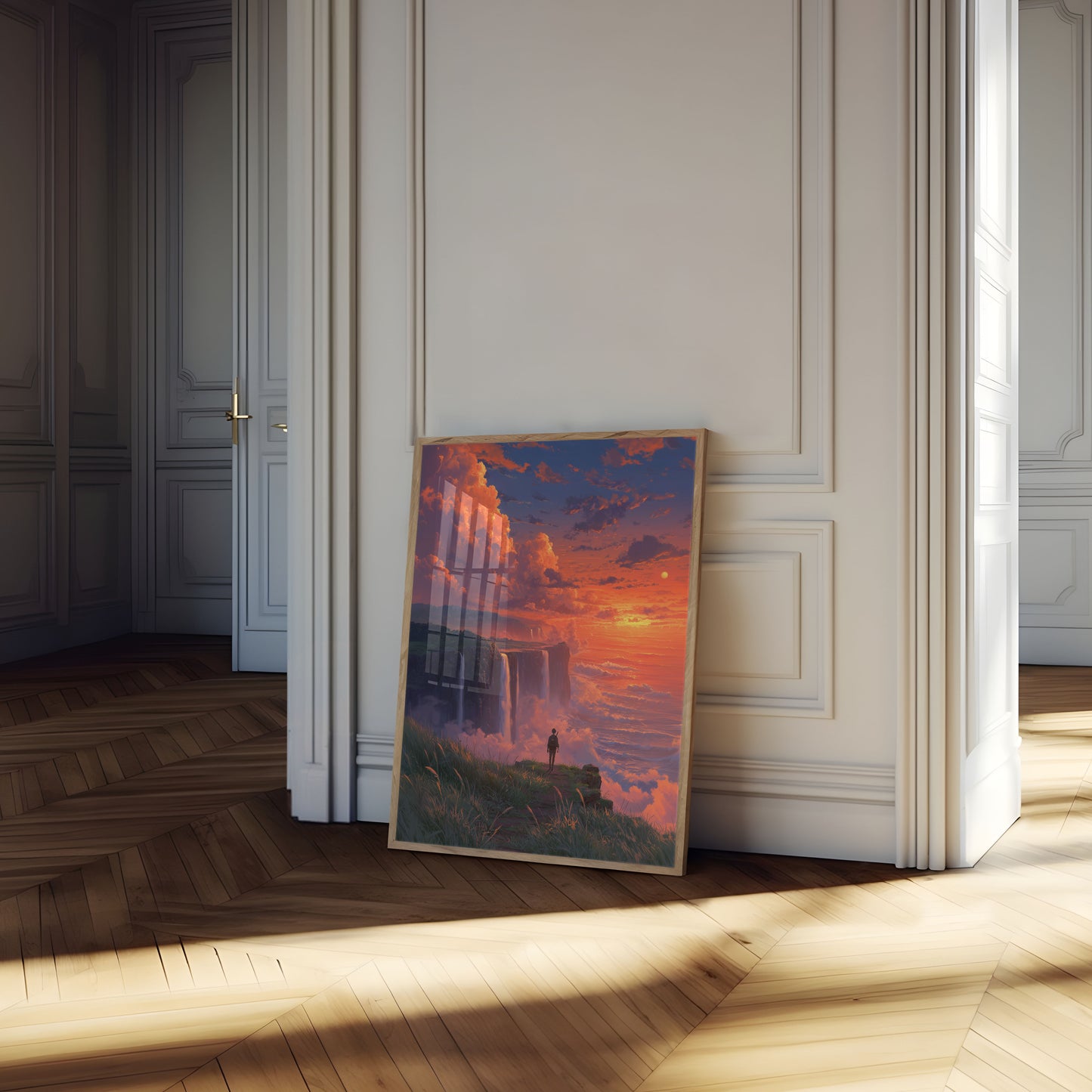 Eventyrer ved solnedgangs vannfall plakat