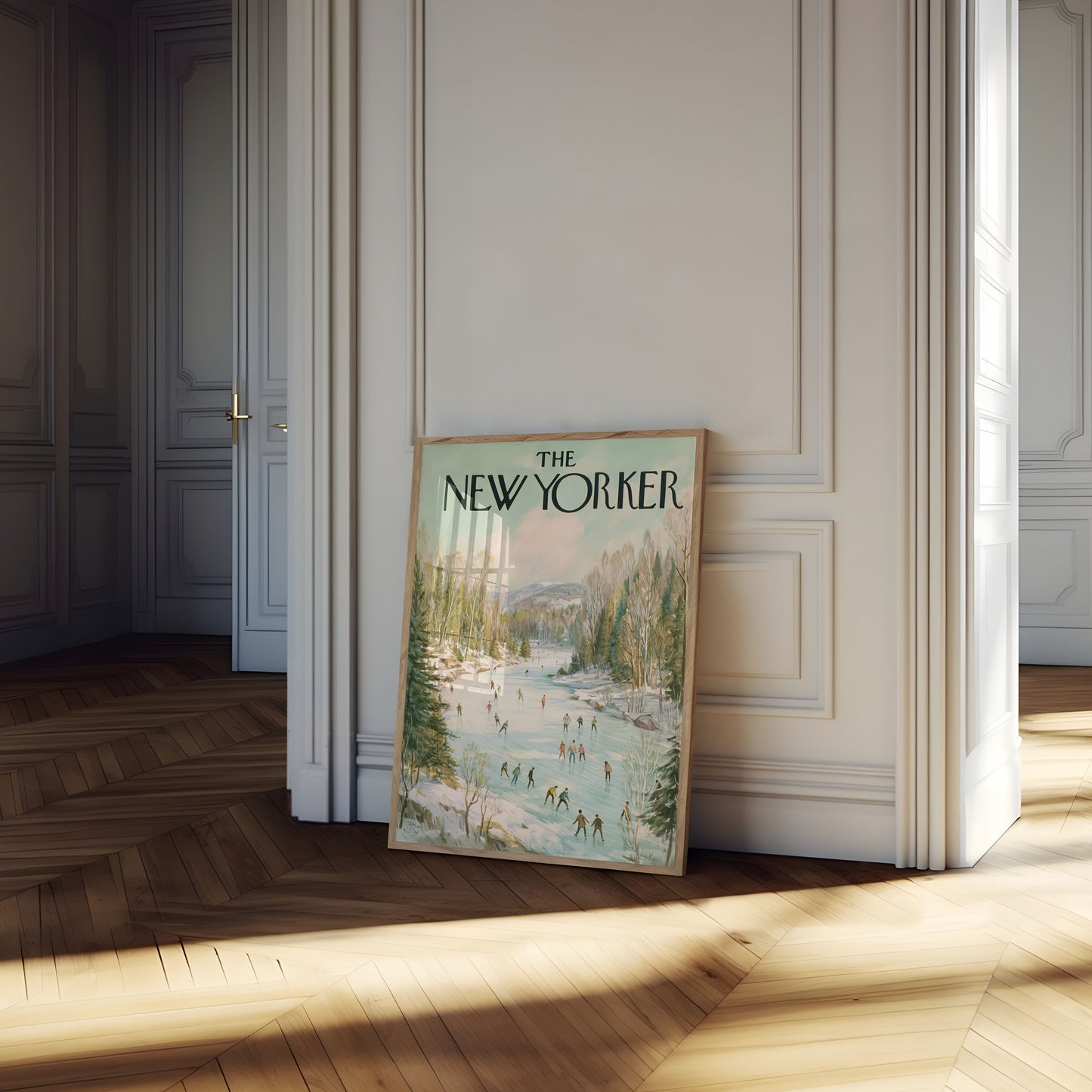 Winter Skating River Landscape Poster