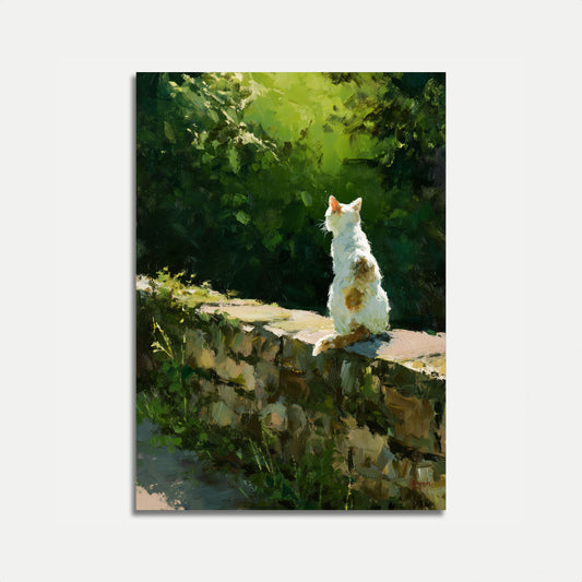 Katze blickt in den Garten Poster