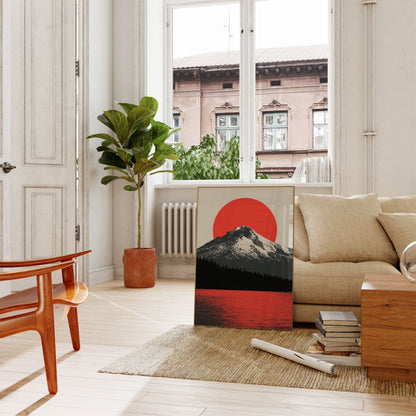 Affiche Soleil Rouge Montagne Neige