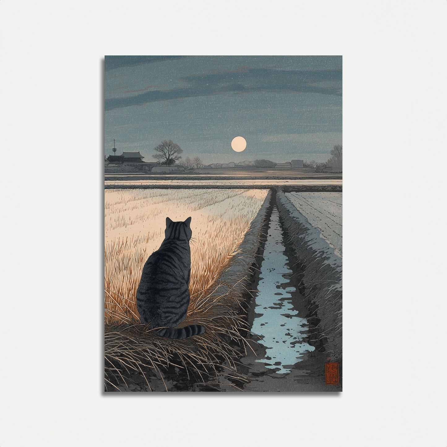 Cat in the Moonlit Fields Poster
