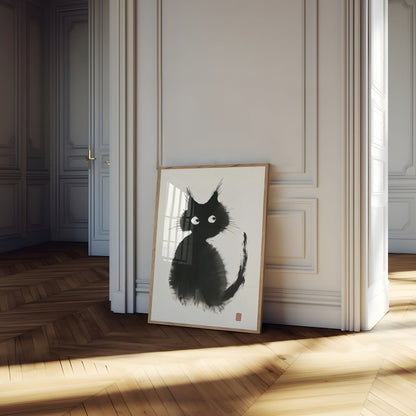 Curious Black Cat Ink Poster