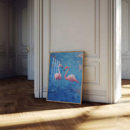 Roze Flamingo's Blauwe Canvas Poster