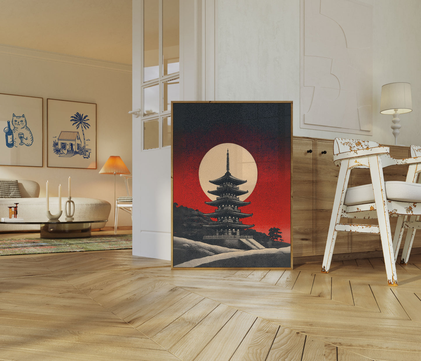 Japansk Pagode Månen Stiger Plakat