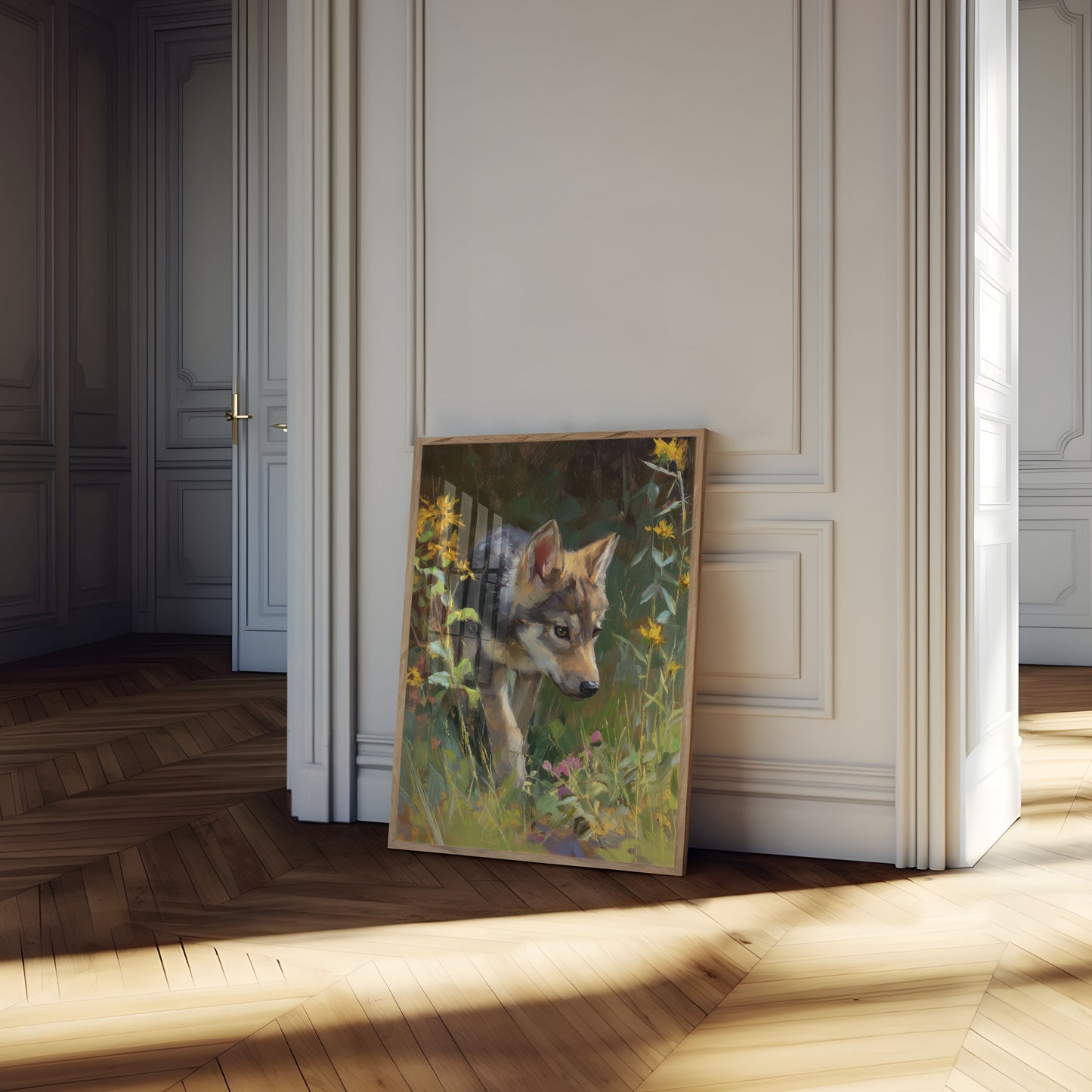 Dog in Wildflower Garden Poster