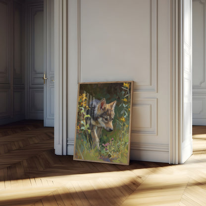Dog in Wildflower Garden Poster