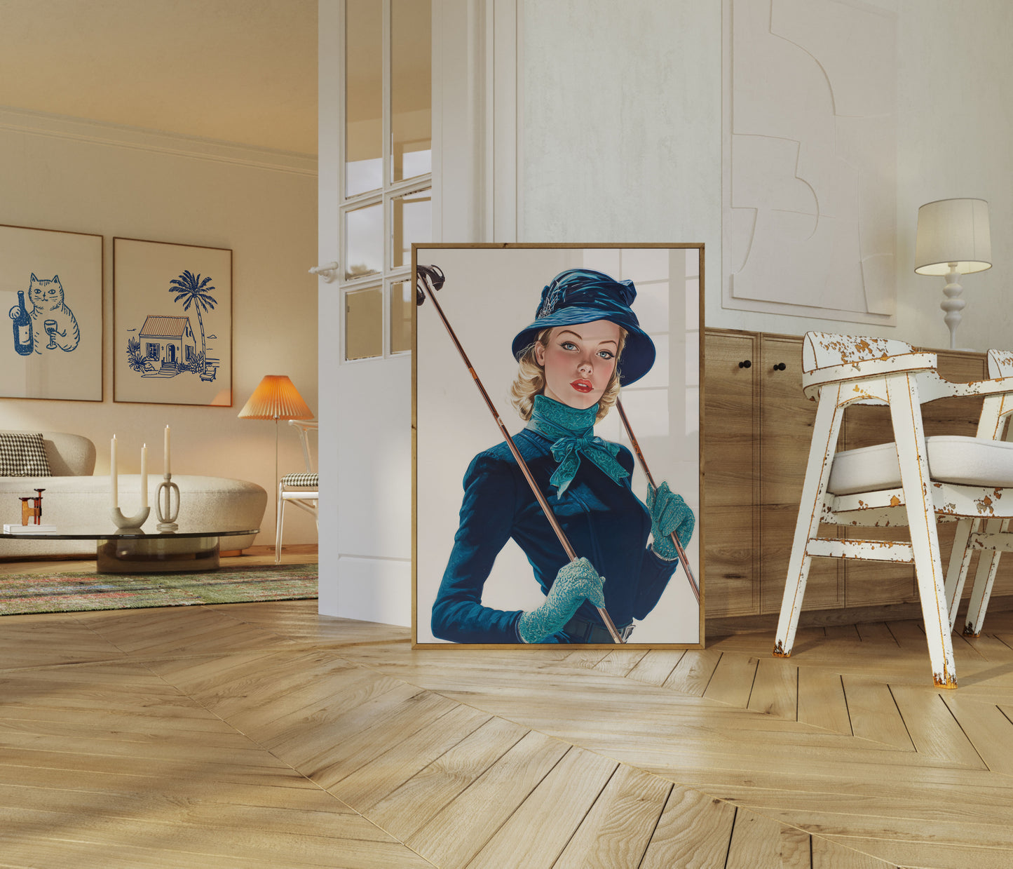 Elegant Ski Fashion Vintage Poster