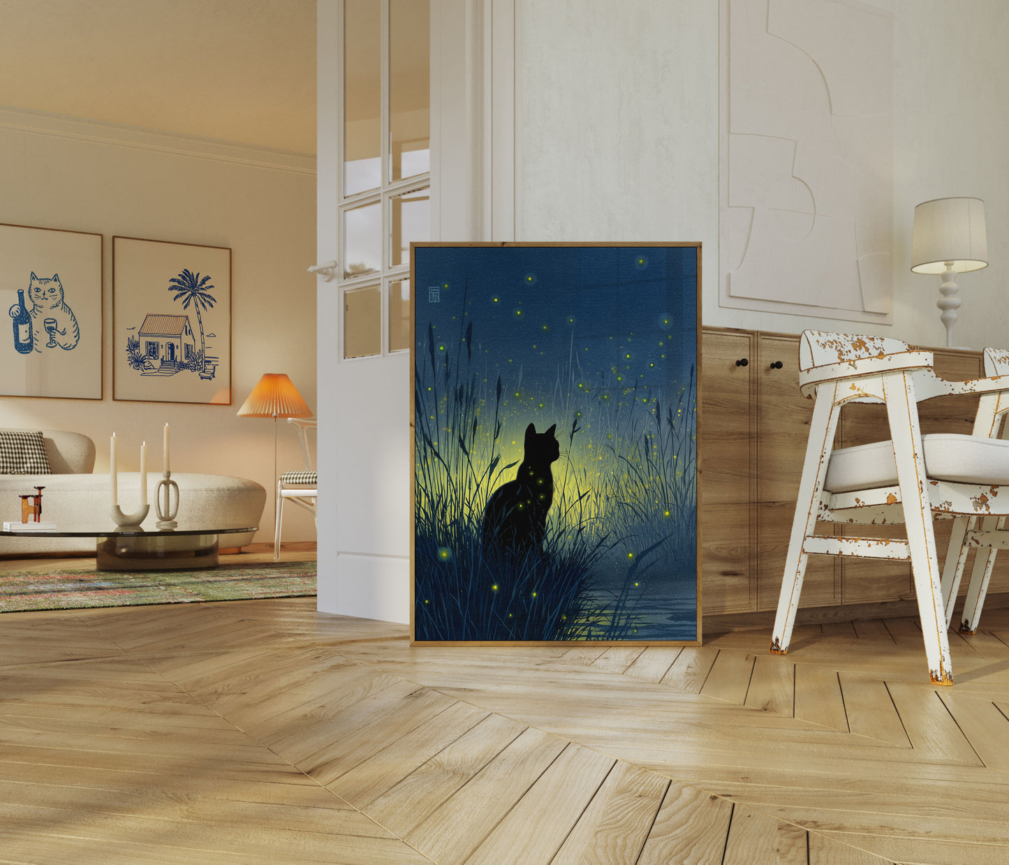 Gato Entre Luciérnagas Póster Nocturno