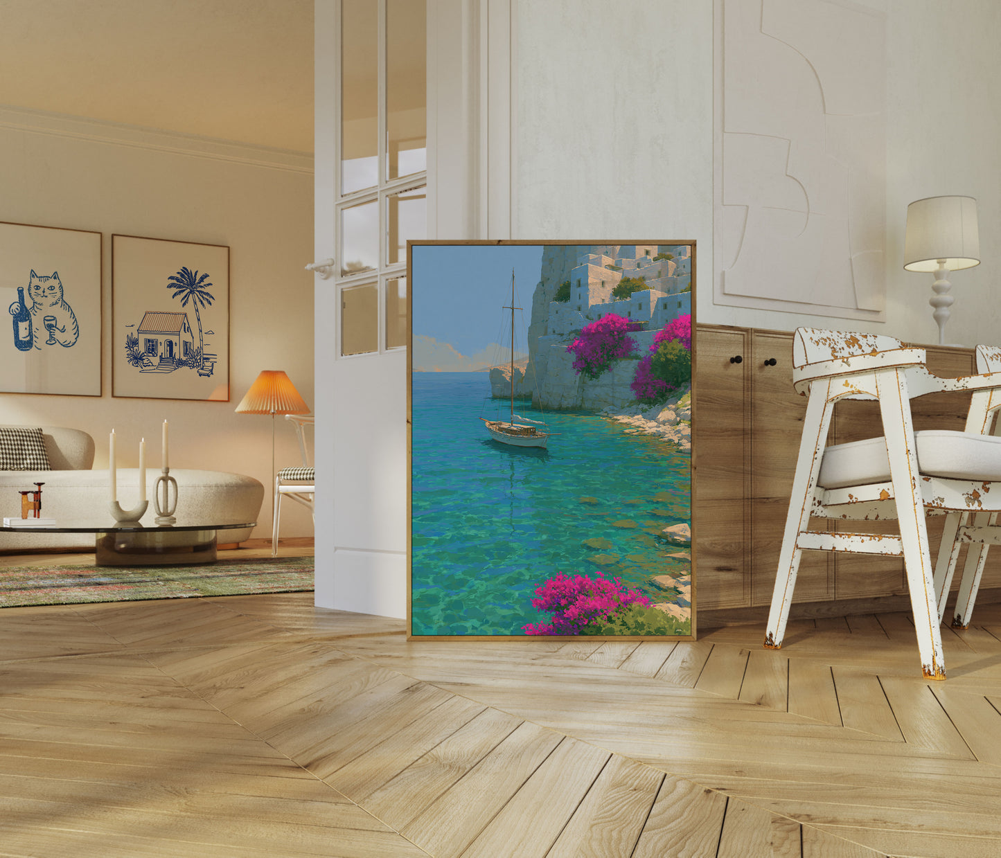 Cartel de Pueblo Costero Mediterráneo