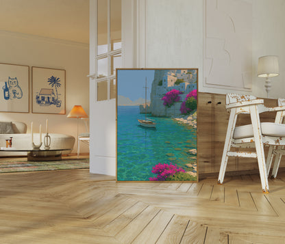 Cartel de Pueblo Costero Mediterráneo
