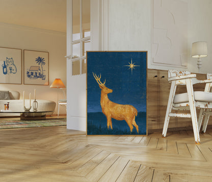 Goldener Hirsch unterm Sternenhimmel Poster
