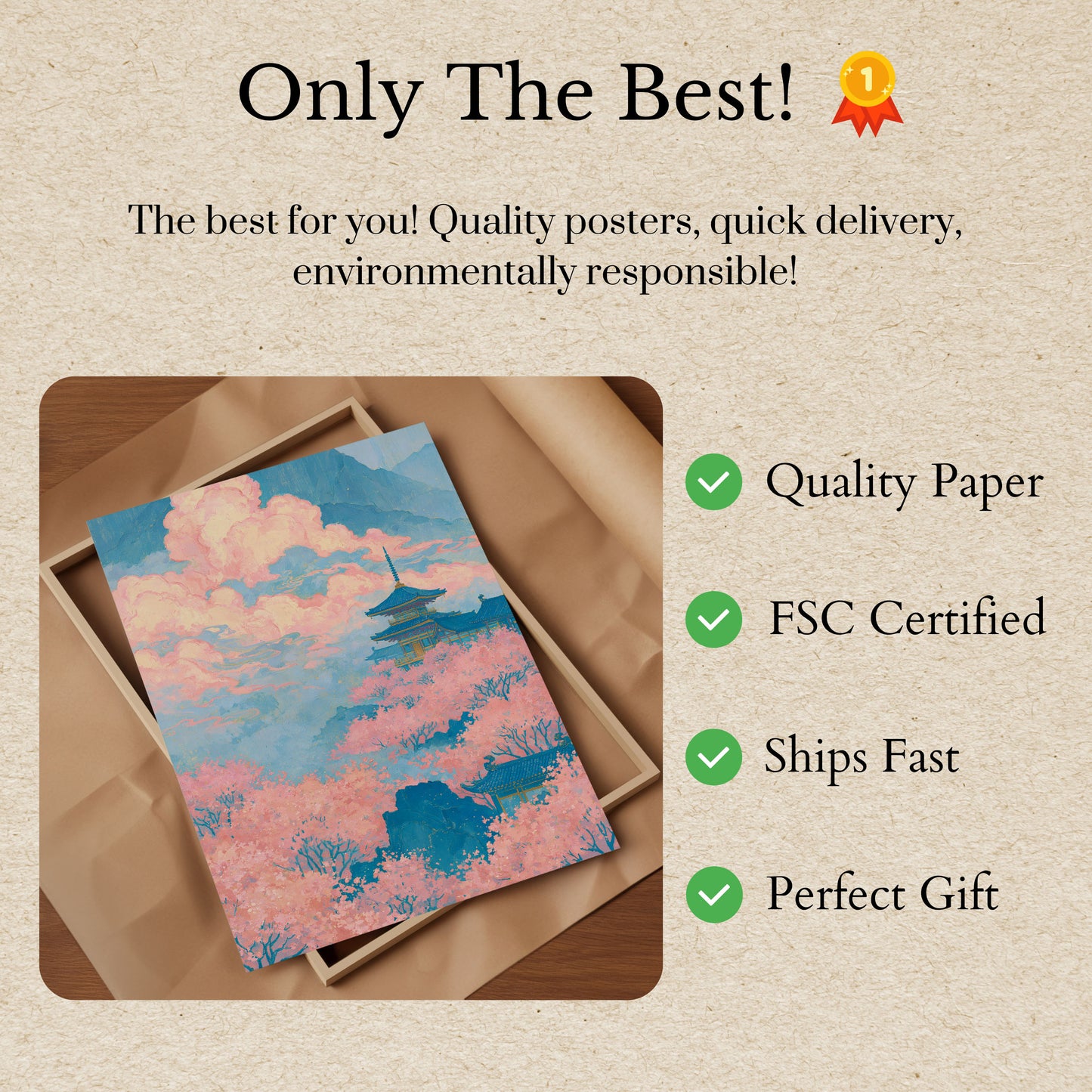 Japanese Pagoda Cherry Blossoms Poster
