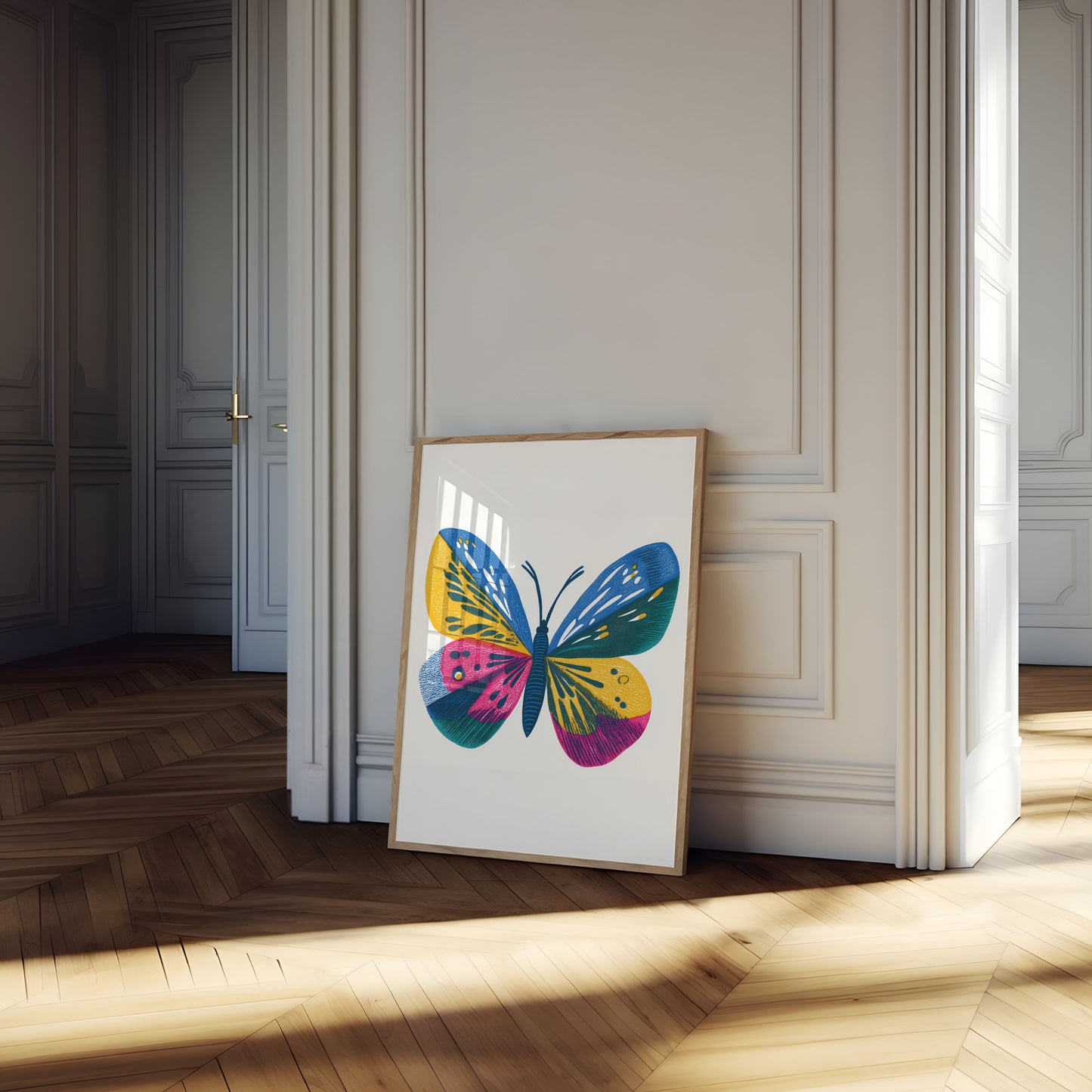 Póster de alas de mariposa coloridas
