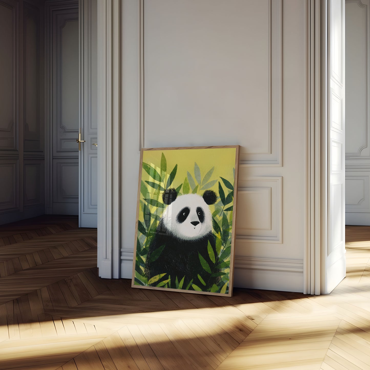 Gentle Panda in Leaves Poster