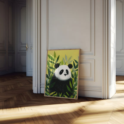 Gentle Panda in Leaves Poster