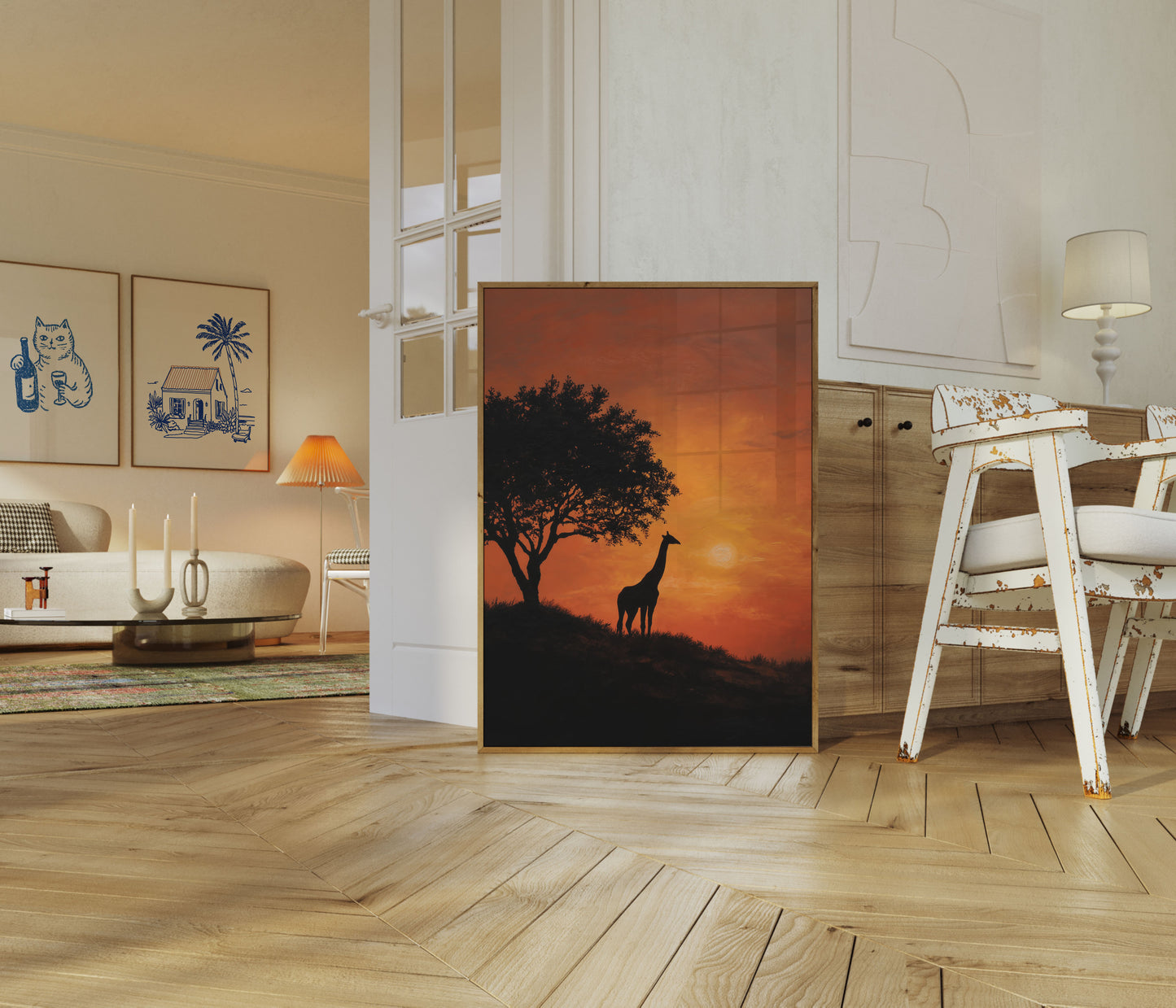 African Sunset Giraffe Poster