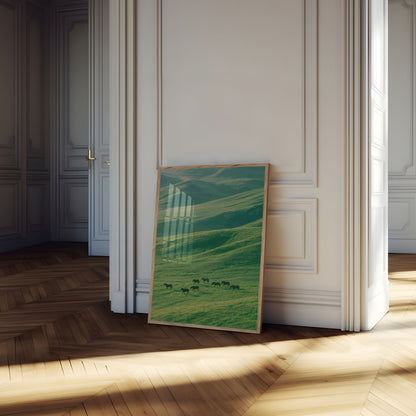 Wild Horses Grazing Valley Poster