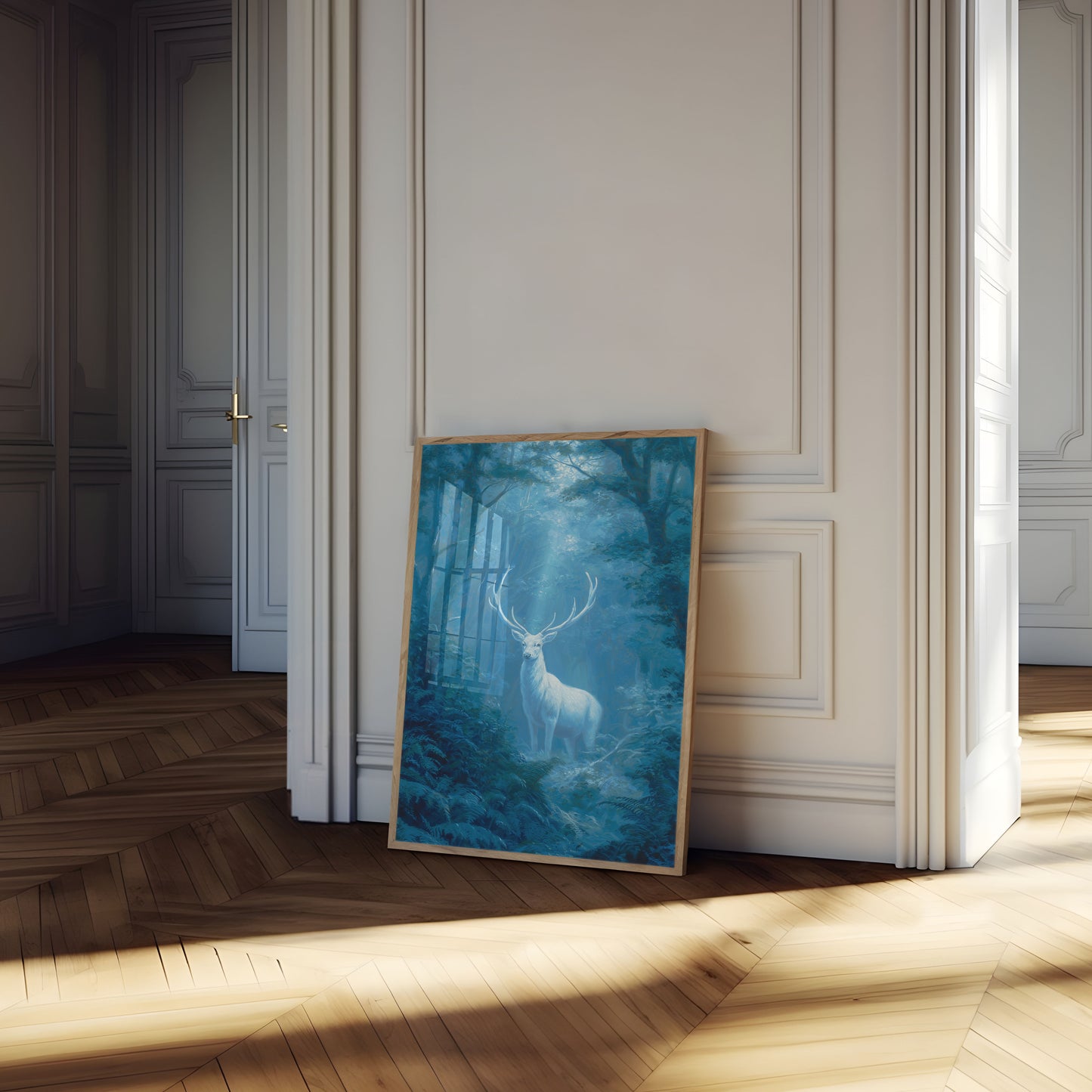 Mystical White Deer Forest Poster