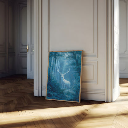 Mystical White Deer Forest Poster