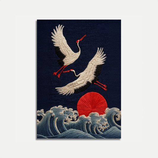 Affiche Grues au Coucher du Soleil