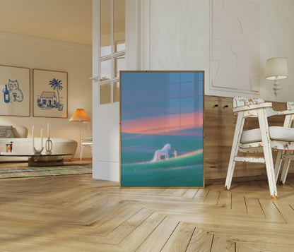 Girl and Horse Sunset Poster