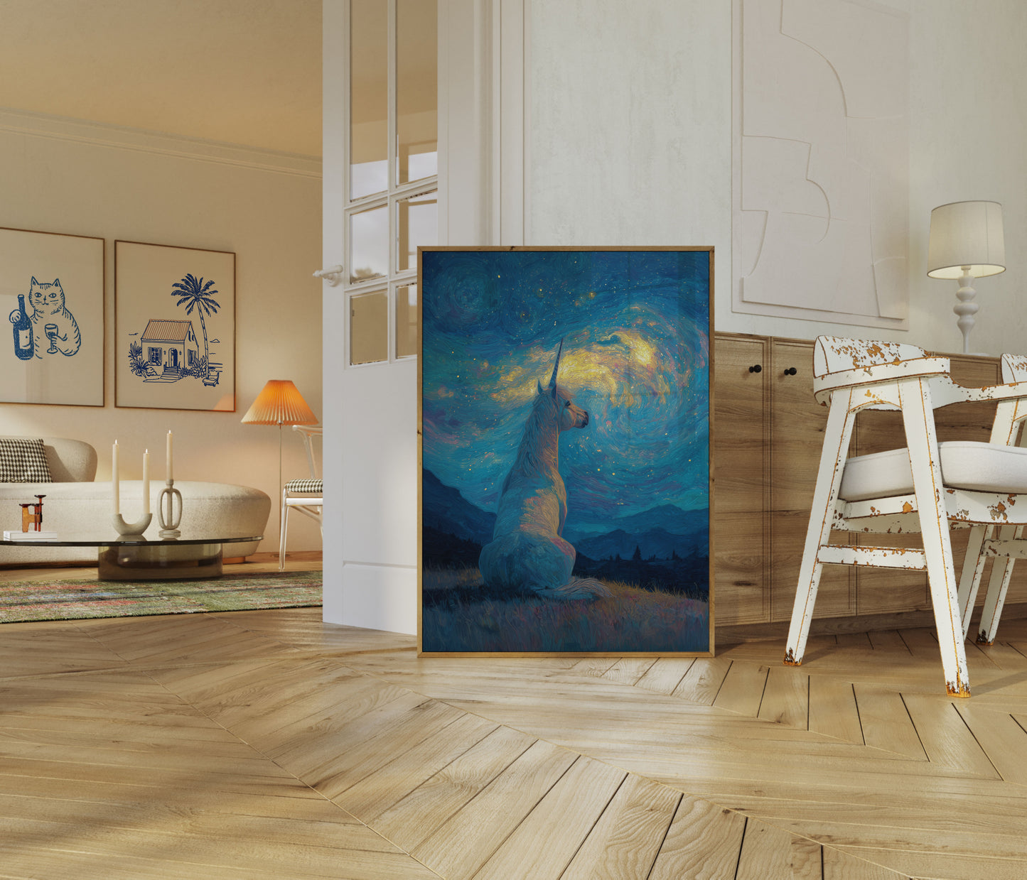 Sternenklare Nacht Einhorn Poster