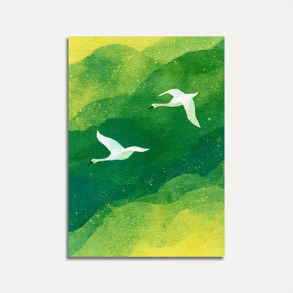Flying Swans Over Green Waters Poster