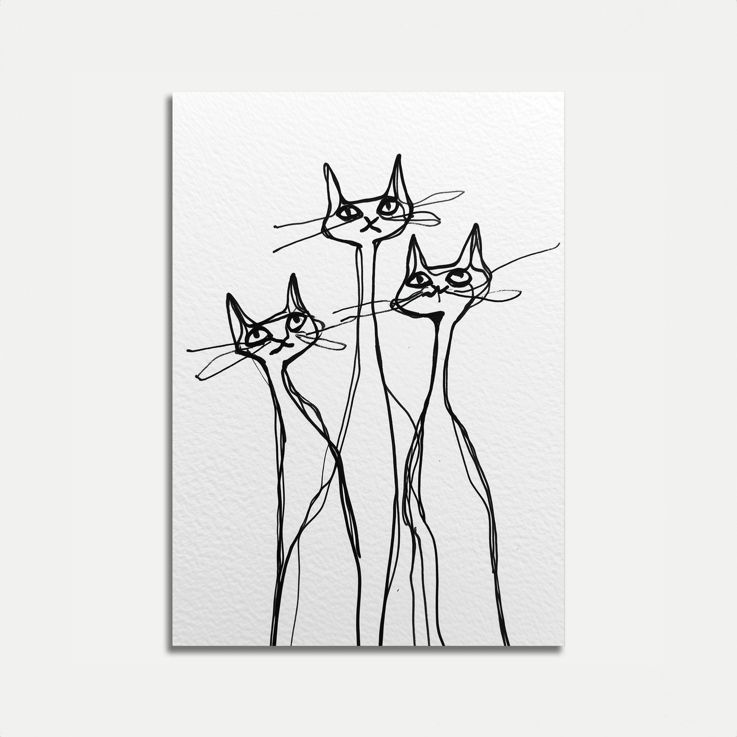 Pôster com Desenho de Três Gatos Elegantes em Linha