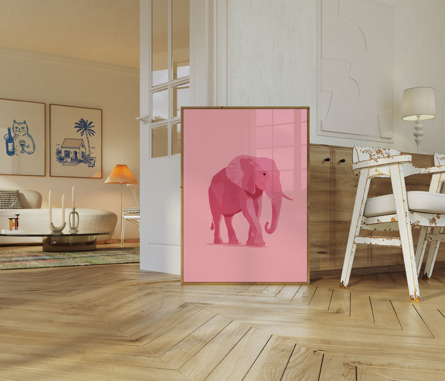 Pink Elephant Minimalist Poster