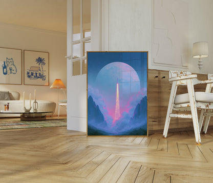 Rocket Launch to the Moon Poster