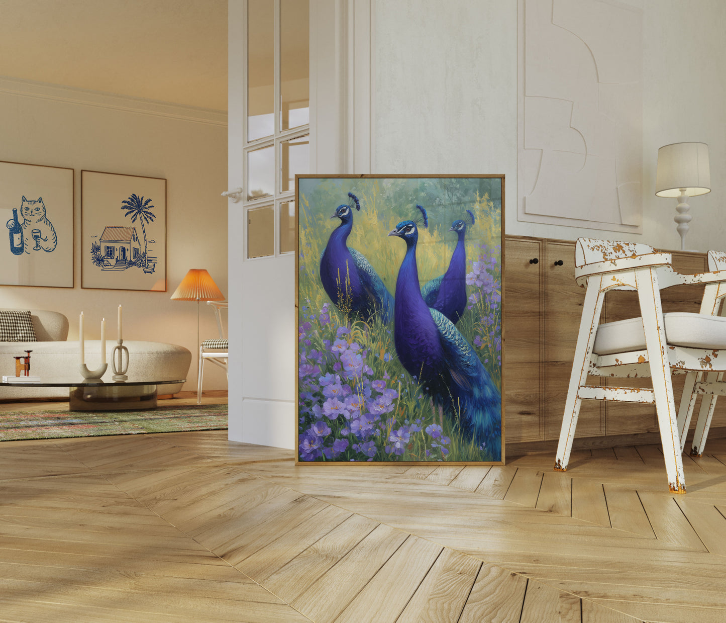 Elegante påfugle i blomst plakat