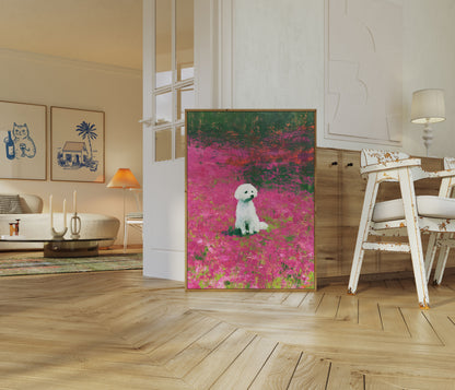 Hvit Hund i Blomstereng Plakat