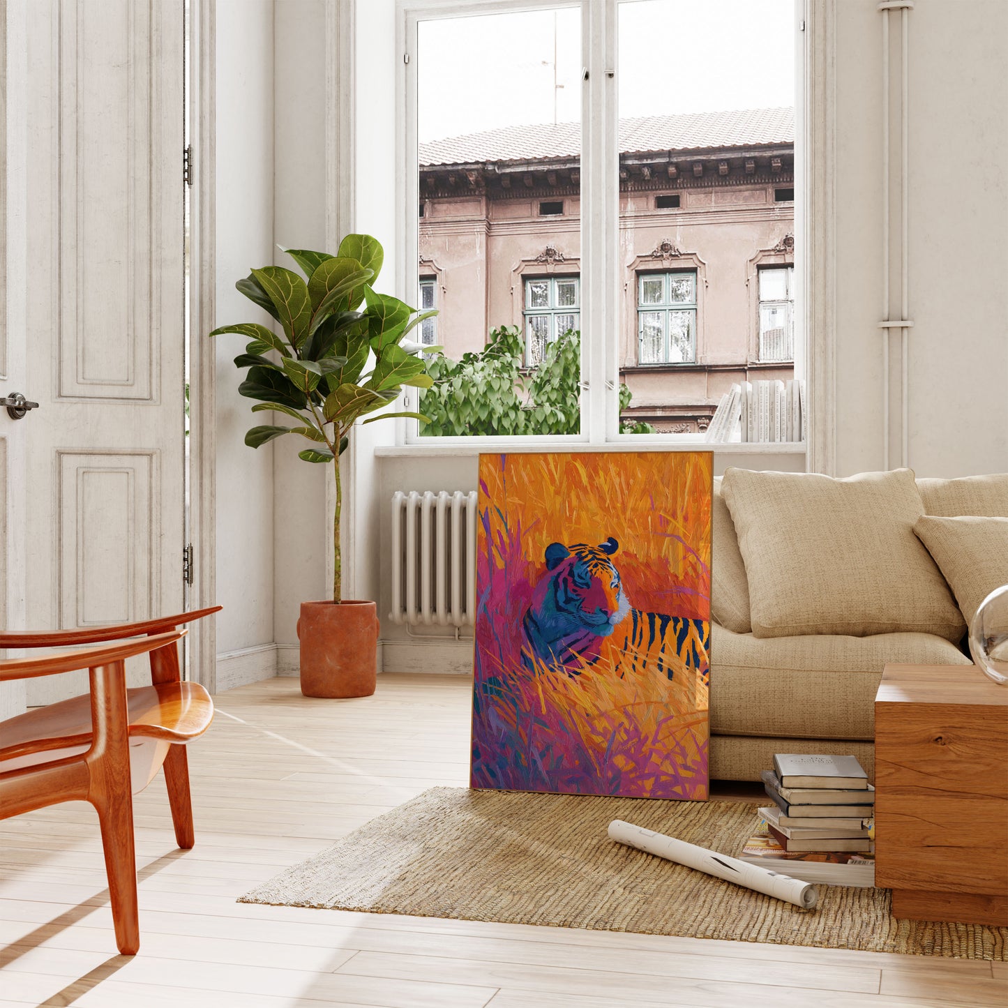 Vibrant Tiger in the Grassland Poster