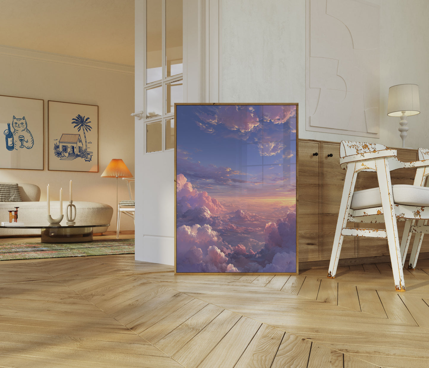 Solnedgang over skyer plakat