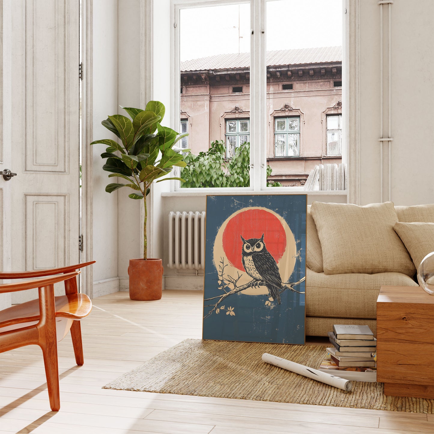 Owl Under Red Moon Poster