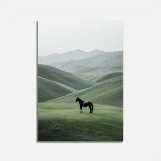 Affiche Cheval Noir dans les Collines Ondulantes